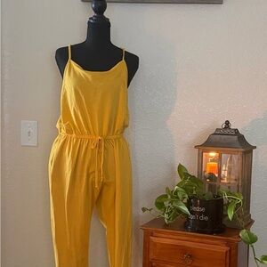 Ambiance Mustard Yellow Spaghetti-Strap Jumpsuit